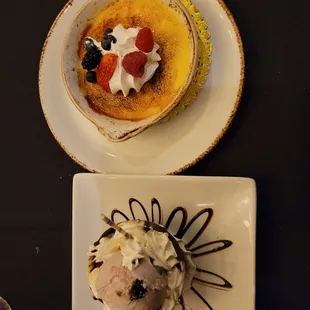 Cream brulee and Black cherry parfait.