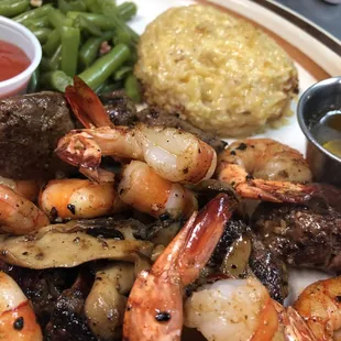 Grilled beef tips and shrimp