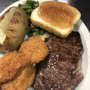 8oz. Ribeye and 3 Jumbo shrimp