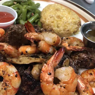 Grilled beef tips and shrimp