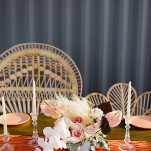 Tables and peacock chairs