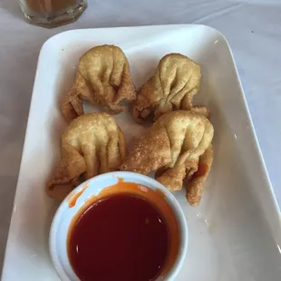 fried dumplings and dipping sauce