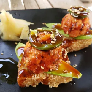 Crispy rice with spicy tuna, good; would order again
