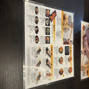 menu, sushi and sashimi