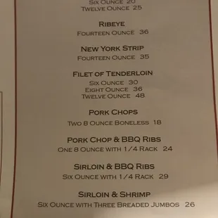 Steak Menu