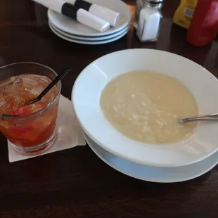 My Old Fashioned and a bowl of chicken mushroom orzo soup.  Both delicious!