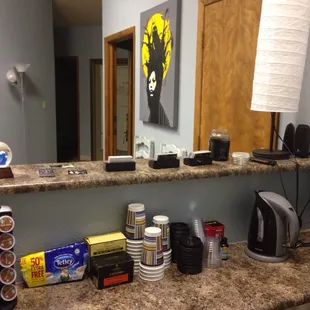Nice coffee bar setup for while you wait!