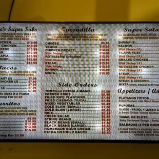 Menu with updated prices (August 2024)