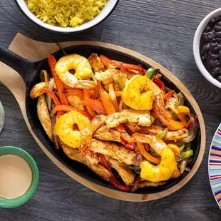 Our Chicken and Shrimp Fajitas! With rice and black beans 3