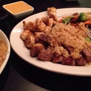 Hibachi special dinner with  teriyaki chicken and steak.