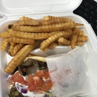 #5 combo, gyro sandwich with fries and a drink