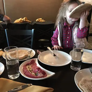 Beet hummus being enjoyed by my 3yo