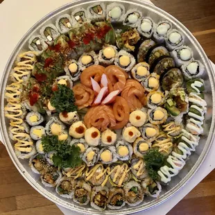 a platter of sushi