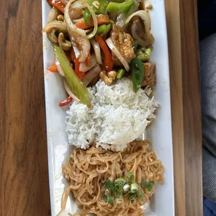 Cashew nut chicken with pad Thai and yes, rice. Double starch day!