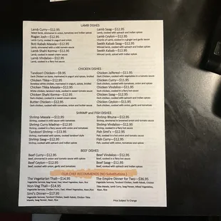 the menu for the restaurant