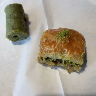 Pistachio roll, and baklava