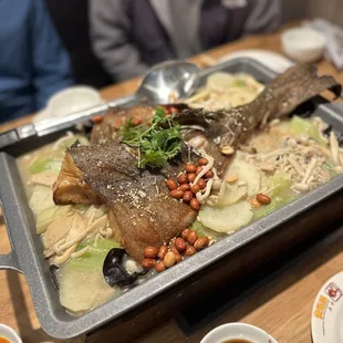 Grilled fish black cod with mushrooms