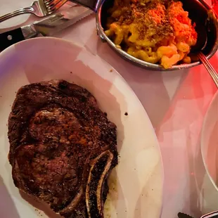 Smoked Cheddar Mac &amp; Cheese + Bone - in Ribeye
