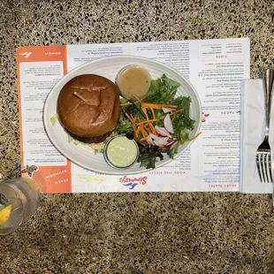 The Beyond Burger with a side salad
