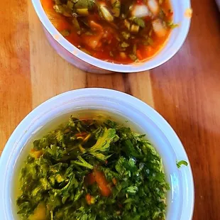 Aji and chimmichurri sauces