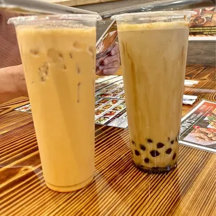 Thai tea and brown sugar milk tea with boba