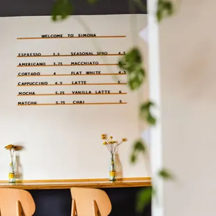 the menu on the wall