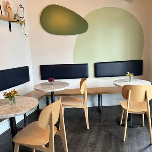 tables and chairs in a restaurant