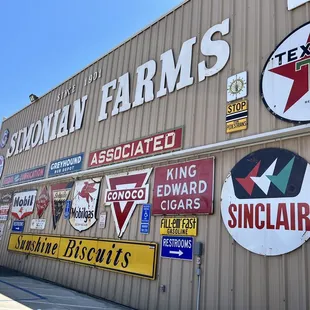 various signs on the side of a building