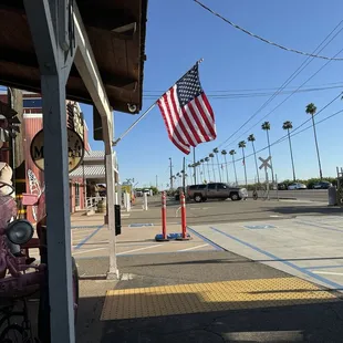 From the store to towards the food trucks.