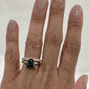 Mystic topaz trillion. Scott used a men's ring with diamonds and made these two rings. Just as I wanted.