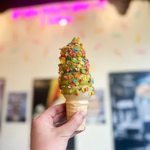 an ice cream cone with sprinkles