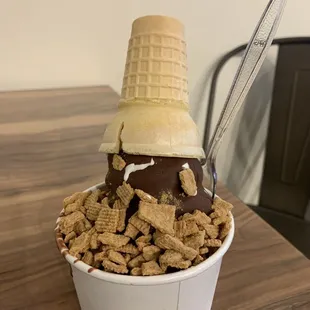 Regular custard with chocolate dip, marshmallow core, golden graham