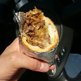 Yummy stake a cheese sandwich off the American grill.