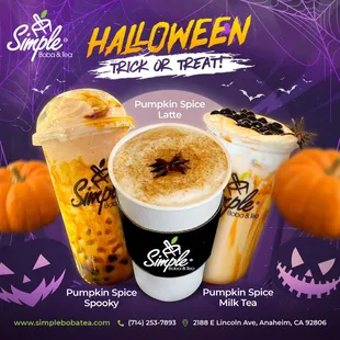 New Item: Pumpkin Spice Milk Tea, Pumpkin Spice Latte, Pumpkin Spice Spooky Smoothie