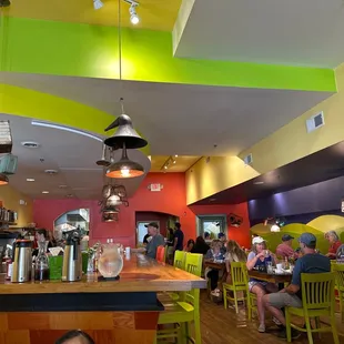 people sitting at tables and eating