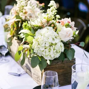 We have a variety of wood crates to be used for centerpieces
