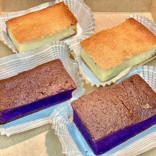 Butter mochi &amp; ube mochi bars