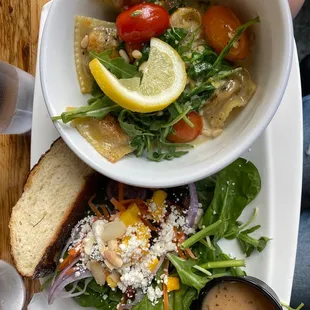 You pick two : bison ravioli and mango salad