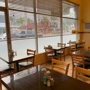 tables and chairs in a restaurant