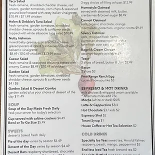 a menu for a restaurant