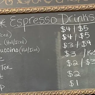 a menu on a chalkboard