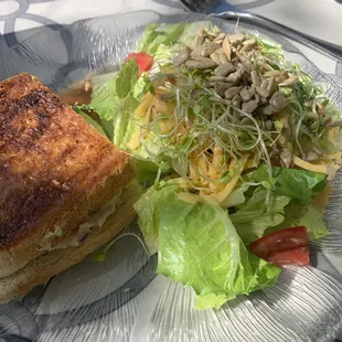 Half tuna melt and garden salad