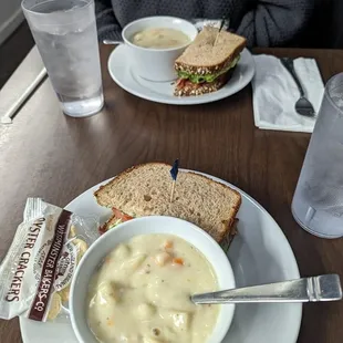 Half Pig in the Garden sandwich and cup of delicious cream of potato soup.
