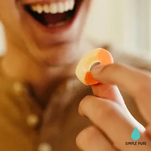 our CBD gummy peach rings are available in 300 &amp; 1000 MG bags