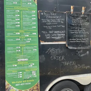Food truck menu