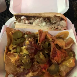 Chicken Philly with loaded chips!