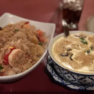 Pineapple fried rice, vegetable yellow curry