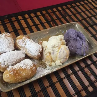 Fried Bananas with Ube and Coconut Ice Cream