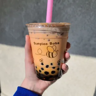 Thai tea with boba and Tiramisu foam, just meh