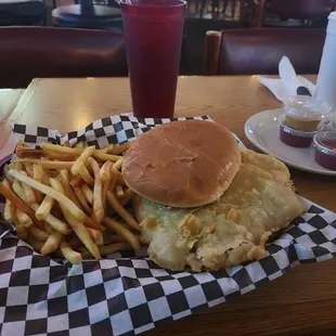 Giant hand pounded, marinated, and hand breaded pork tenderloin sandwich. Amazing!! Ask for it to be extra crispy.